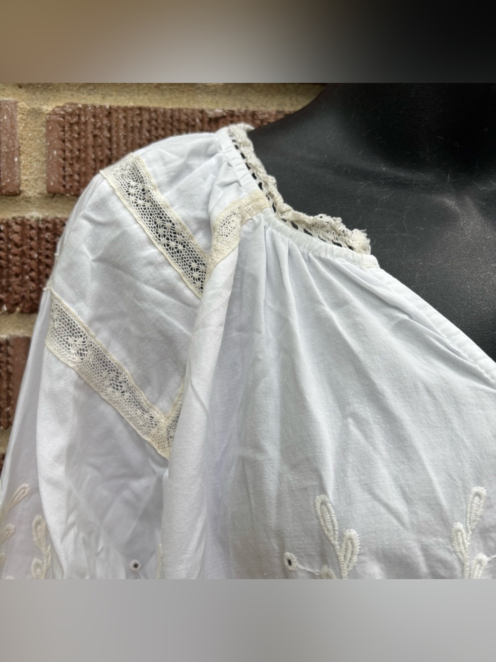 Cactus & Pearl Sz XL Embroidered White Cotton Peasant Boho Romantic Tunic top - Picture 6 of 11